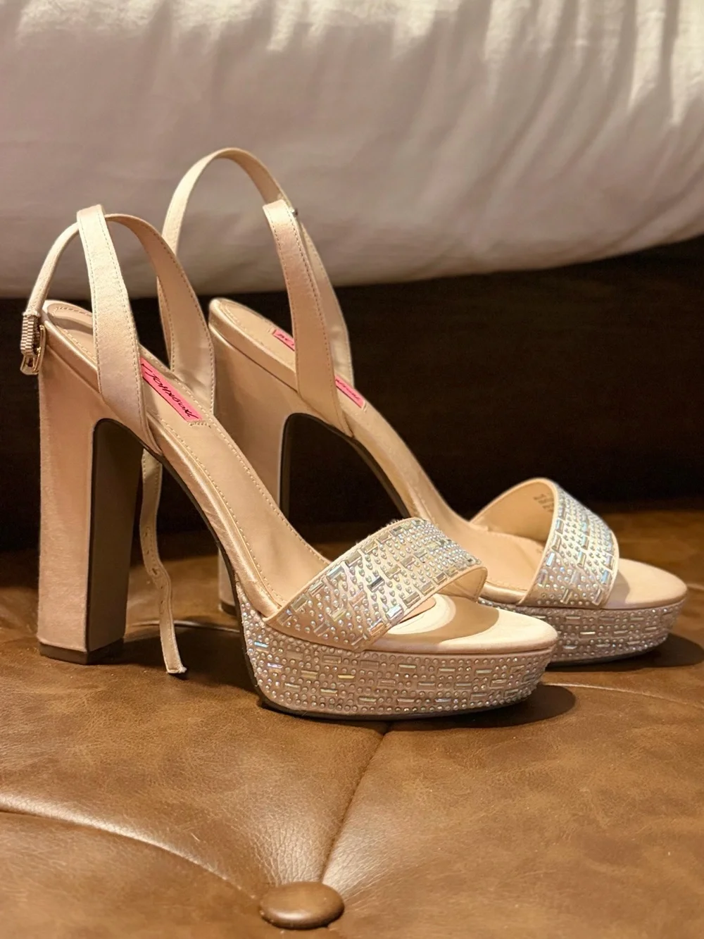 Betsey Johnson Allie Champagne Crystal-Embellished Platform